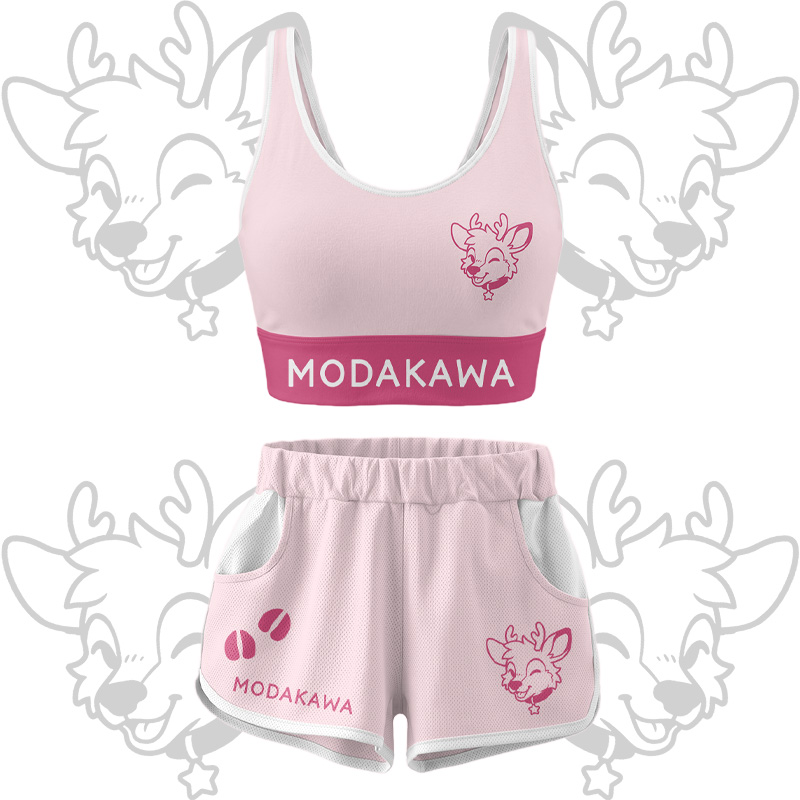 Hirsch-Grafik Crop Tank Top Sport Shorts Bikini Modakawa passendes Outfit - Pink Set - 5XL - image 12