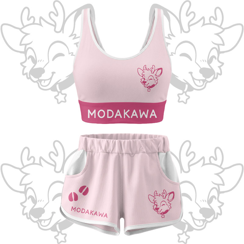 Hirsch-Grafik Crop Tank Top Sport Shorts Bikini Modakawa passendes Outfit - Pink Set - 5XL - image 12
