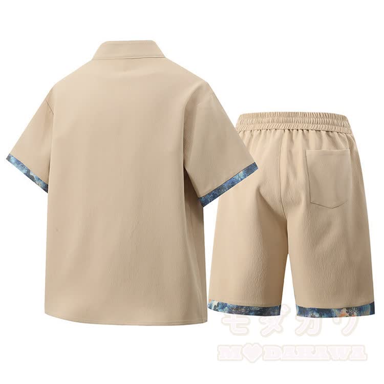 Dreiteiliges Set aus Hemd, T-Shirt und Shorts mit bestickten Froschknöpfen - image 4