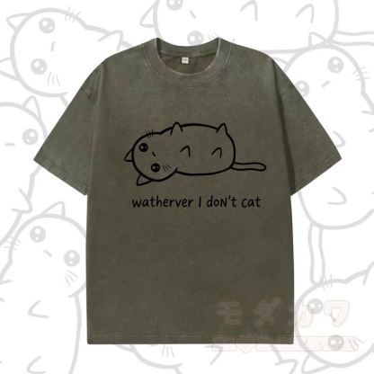 MODAKAWA WATHERVER I DON'T CAT Kurzarm-T-Shirt mit Aufdruck - Dunkelgrün B - 5XL - image 8