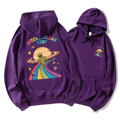 INTERSTELLAR TRIP Cosmic Alien Grafik-Hoodie - Dark Purple - 5XL - image 3