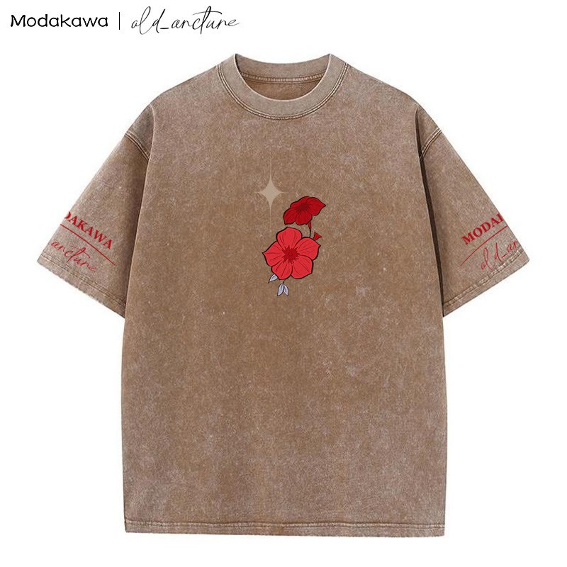 MODAKAWA X old_arcture LOST IN MIND – T-Shirt mit Vintage-Waschung und Rosenritter-Print - image 3