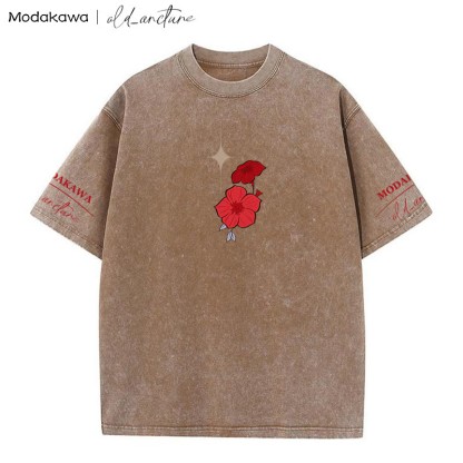MODAKAWA X old_arcture LOST IN MIND – T-Shirt mit Vintage-Waschung und Rosenritter-Print - image 3
