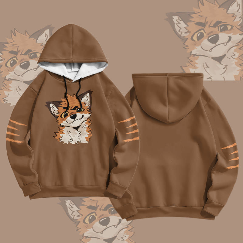 MODAKAWA X atka Pullover-Hoodie mit lustigem Fuchs-Grafikprint - Brown - 6XL - image 3
