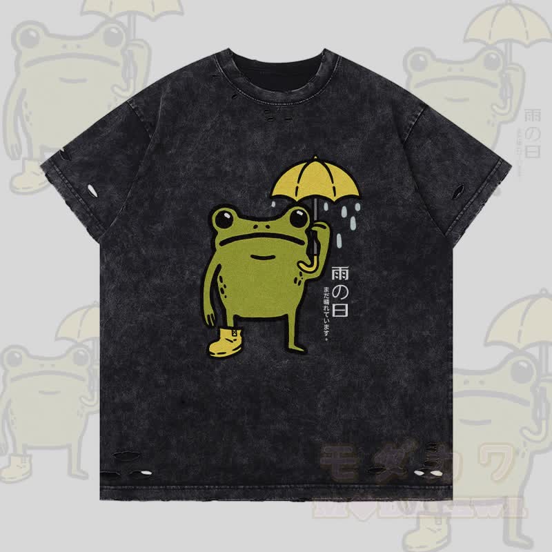 Rainy Frog Graphic Modakawa Ripped T-Shirt - Schwarz - 2XL - image 3