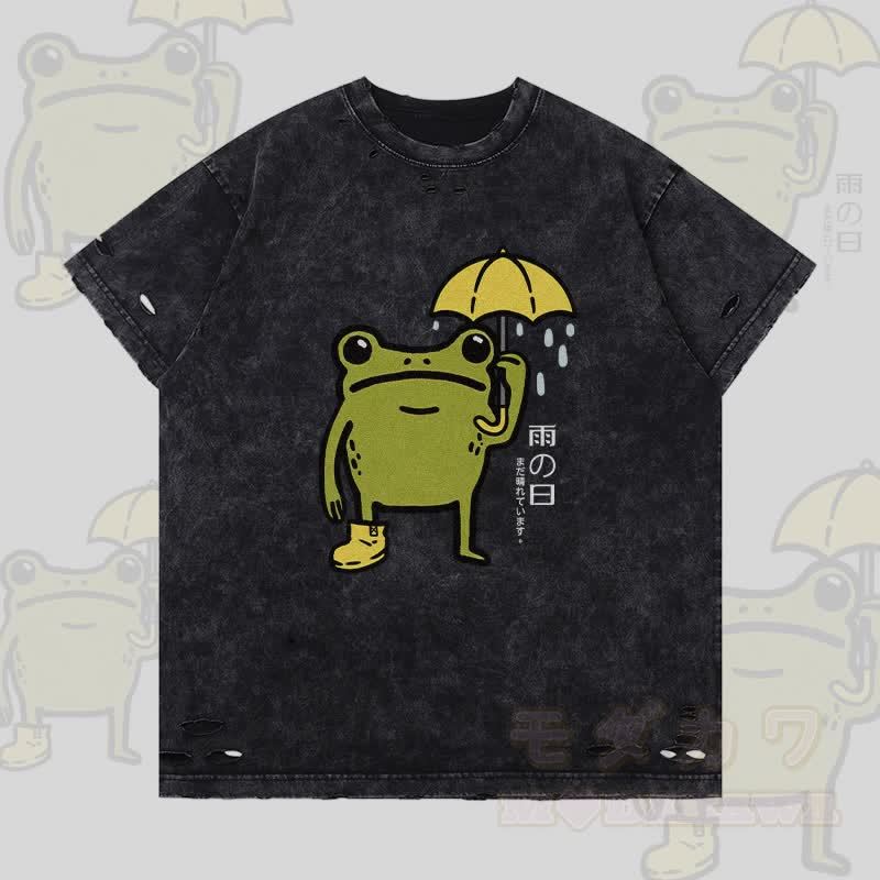 Rainy Frog Graphic Modakawa Ripped T-Shirt - Schwarz - 2XL - image 3