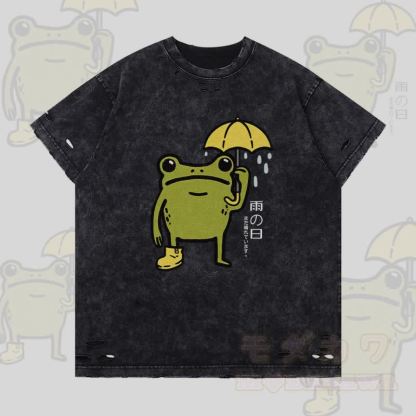 Rainy Frog Graphic Modakawa Ripped T-Shirt - Schwarz - 2XL - image 3
