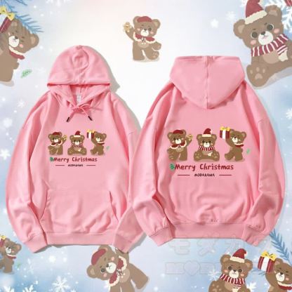 MODAKAWA Drei Weihnachtsbären Grafik Streetwear Pullover Hoodie - Rosa - 5XL - image 3