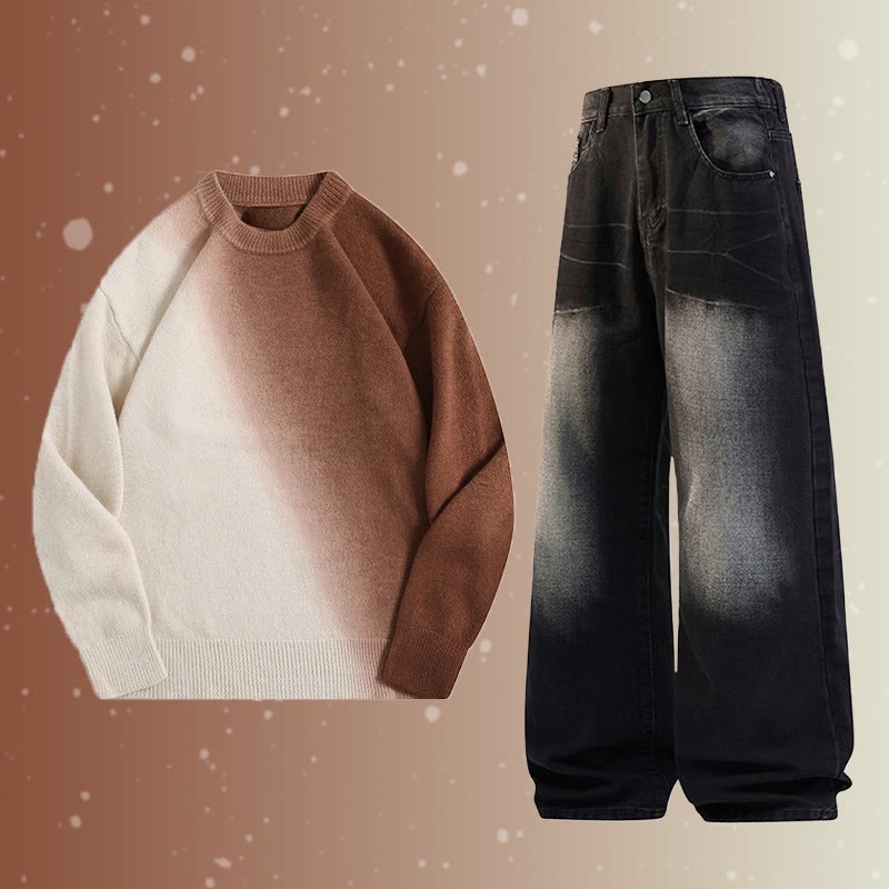 Zweiteiler: Strickpullover mit Farbverlauf und Jeans - Set C - 2XL - image 3