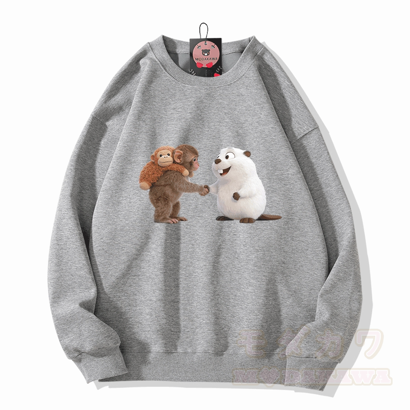 PUNCH Handshake Monkey Pufferfish Graphic Modakawa Sweatshirt - Grau - 5XL - image 4