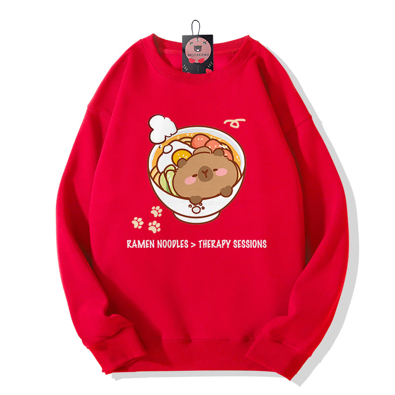 RAMEN-NUDEL-THERAPIE-SESSIONEN Capybara-Grafik-Rundhals-Sweatshirt - Red - 5XL - image 3