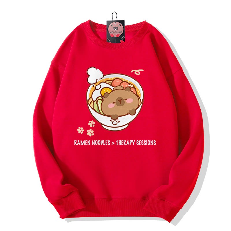 RAMEN-NUDEL-THERAPIE-SESSIONEN Capybara-Grafik-Rundhals-Sweatshirt - Red - 5XL - image 3