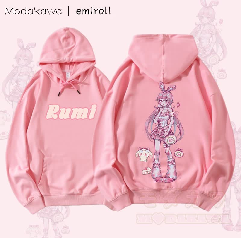MODAKAWA X emiroll Rumi Graphic Streetwear Pullover Hoodie - Rosa - 5XL - image 3
