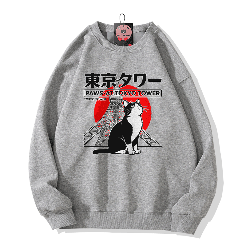 TOKYO Cat Graphic Modakawa Sweatshirt - Grey - 5XL - image 3