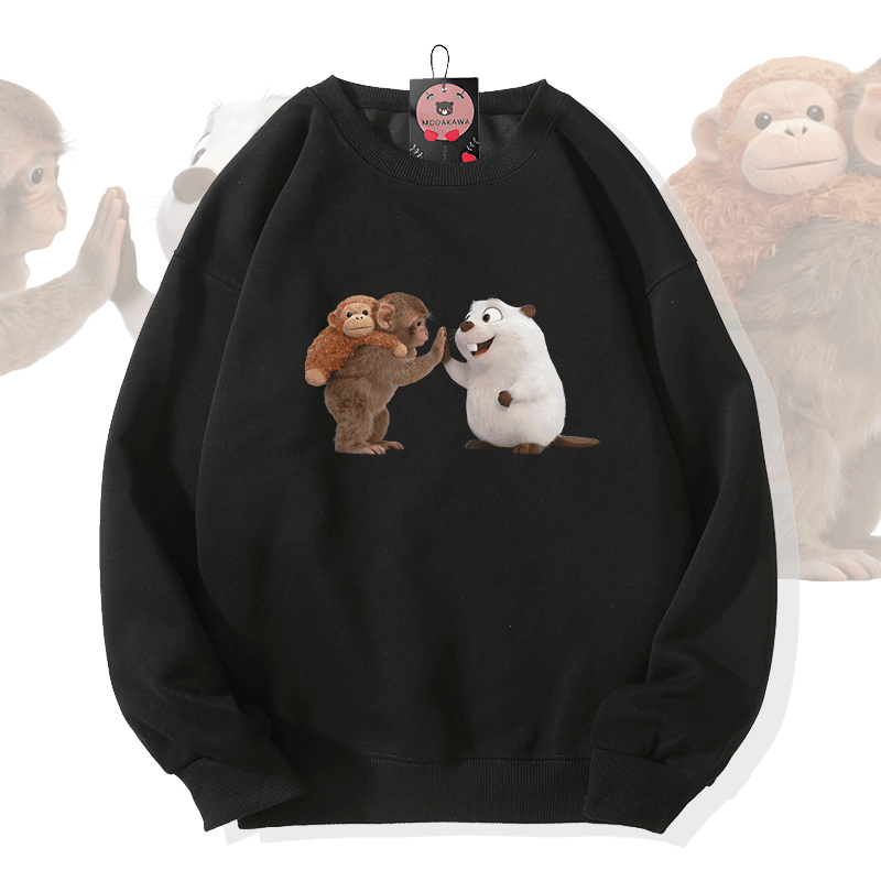 PUNCH High Five Monkey Kugelfisch Grafik Modakawa Sweatshirt - Black - 5XL - image 3