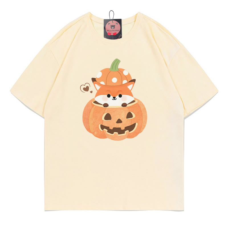 T-Shirt mit Kürbis-Fuchs-Print - Apricot - 5XL - image 5