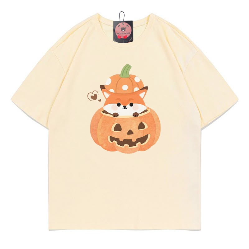 T-Shirt mit Kürbis-Fuchs-Print - Apricot - 5XL - image 5