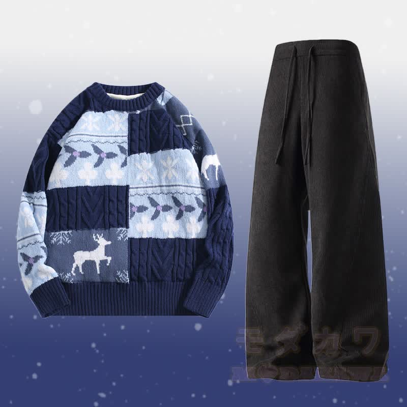 Zweiteiliger Pullover mit Farben -Fleecefutter und Cordhose - Satz D - 2XL - image 4