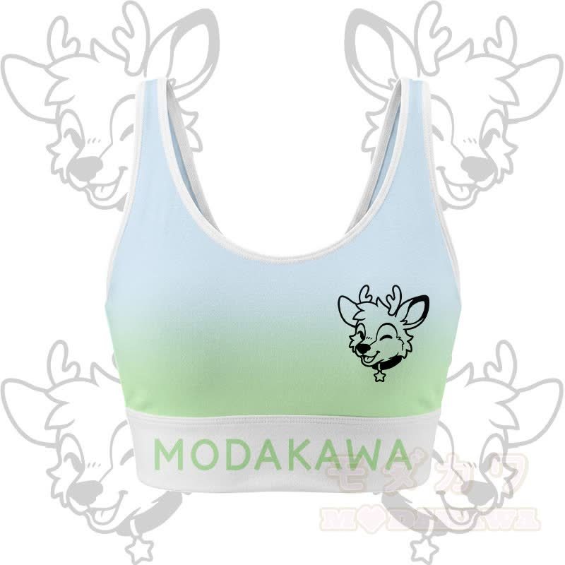 MODAKAWA X popipeko Hirsch-Grafik Crop Tanktop Sport Top Rock passendes Outfit - Blau & Grün Top - 2XL - image 5