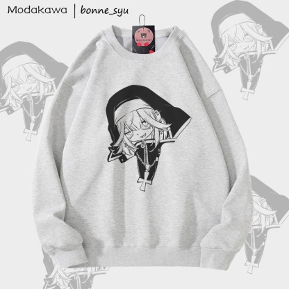 MODAKAWA X bonne_syu Gothic Nun Graphic Unisex Sweatshirt - Grey - 5XL - image 3
