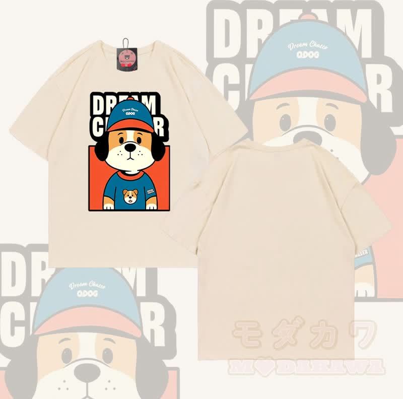 DREAM CRASER Hunde-Grafik Modakawa 100% Baumwoll-T-Shirt - Aprikose - 5XL - image 6