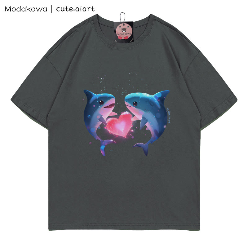 T-Shirt mit dem Aufdruck „Zwei sich kuschelnde Delfine“ - Charcoal Gray - 5XL - image 4
