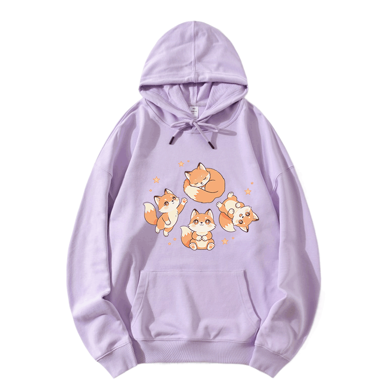 Modakawa Hoodie mit niedlichem Fuchs-Motiv, locker geschnitten, aus Baumwollmischgewebe - Light Purple - 5XL - image 5