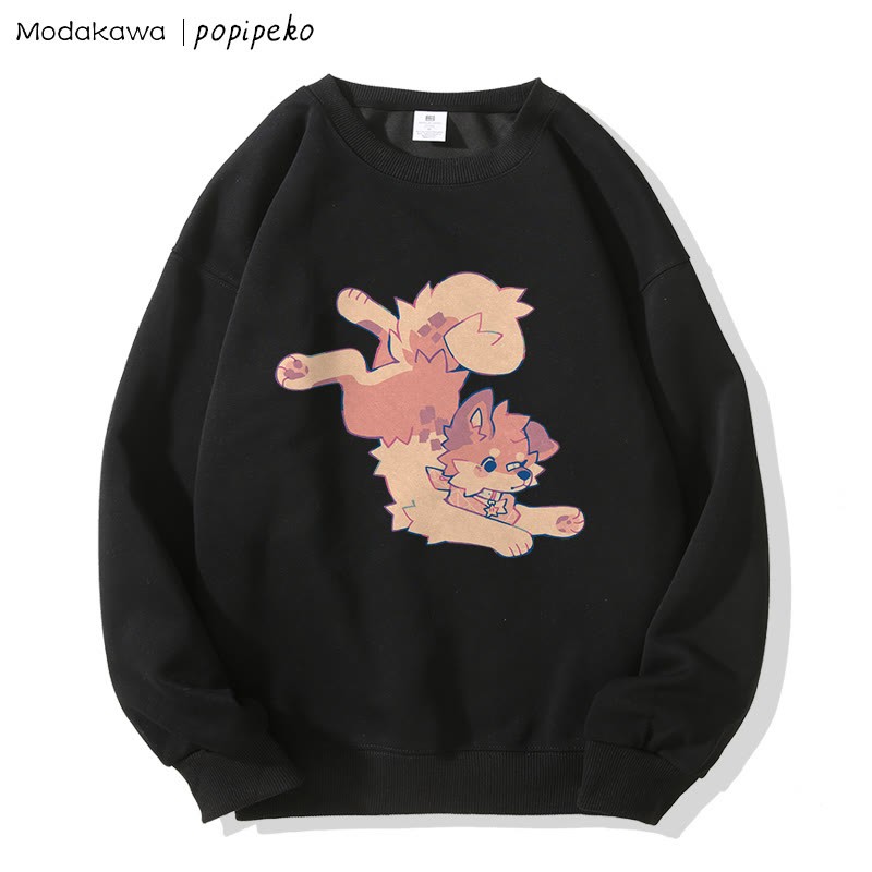 MODAKAWA X popipeko Sweatshirt mit Welpenprint und Rundhalsausschnitt - Black - 5XL - image 3