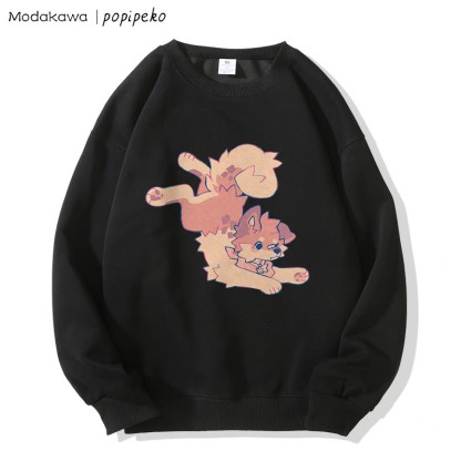 MODAKAWA X popipeko Sweatshirt mit Welpenprint und Rundhalsausschnitt - Black - 5XL - image 3