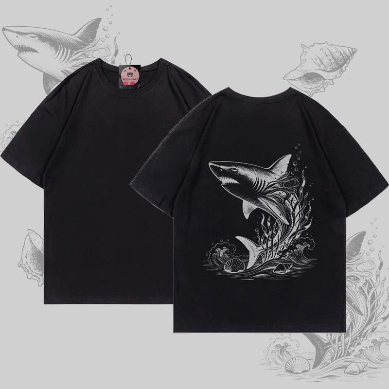 MODAKAWA Ocean Shark Grafik-T-Shirt - Black - 5XL - image 4