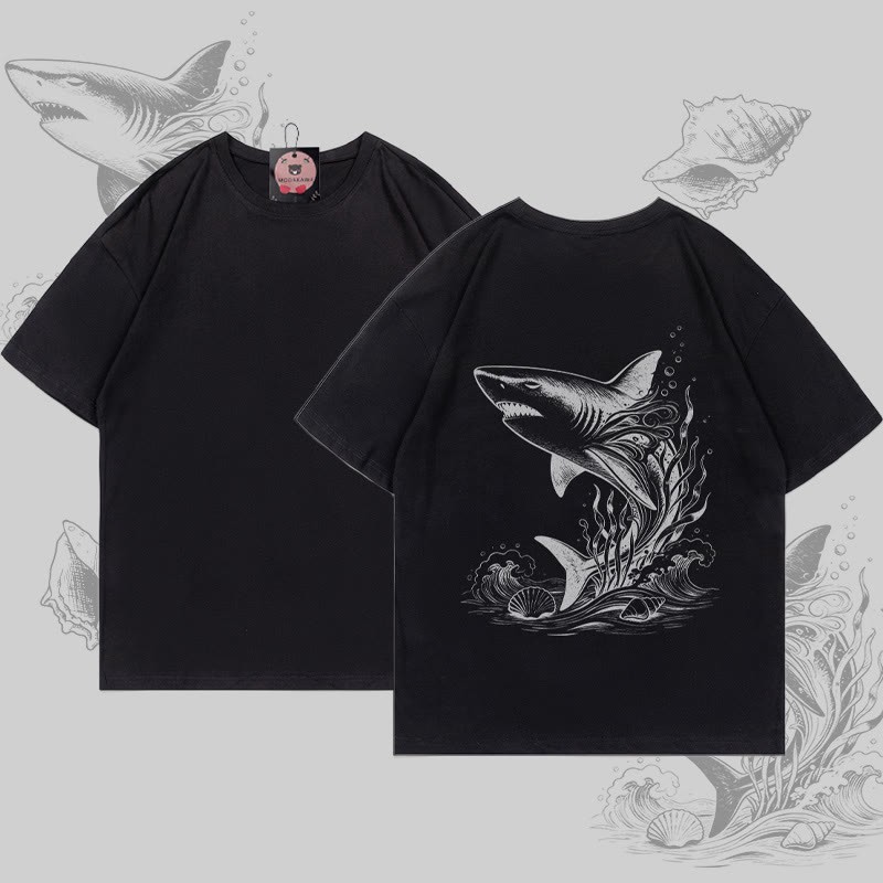 MODAKAWA Ocean Shark Grafik-T-Shirt - Black - 5XL - image 4