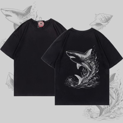 MODAKAWA Ocean Shark Grafik-T-Shirt - Black - 5XL - image 4
