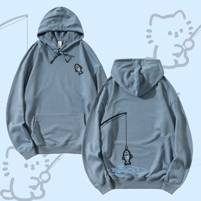 MODAKAWA Partner-Hoodie mit Fischkatzen-Motiv - Dusty Blue - 5XL - image 3
