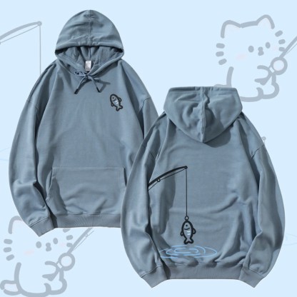 MODAKAWA Partner-Hoodie mit Fischkatzen-Motiv - Dusty Blue - 5XL - image 3