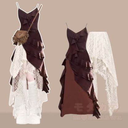 Asymmetrisches Kleid, Spitzenrock, passendes Outfit - Satz D - XL - image 4