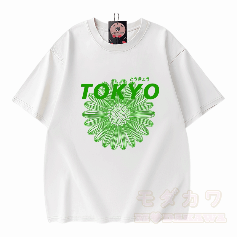 TOKYO Blumengrafik Modakawa Vintage gewaschenes T-Shirt aus 100% Baumwolle - Weiß - 5XL - image 3
