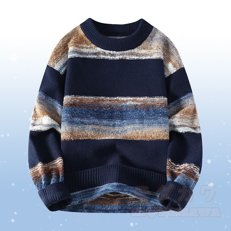 Zweiteiliges Set: Gestreifter Strickpullover und fleecegefütterte Hose - Purpurblauer Pullover - 4XL - image 6