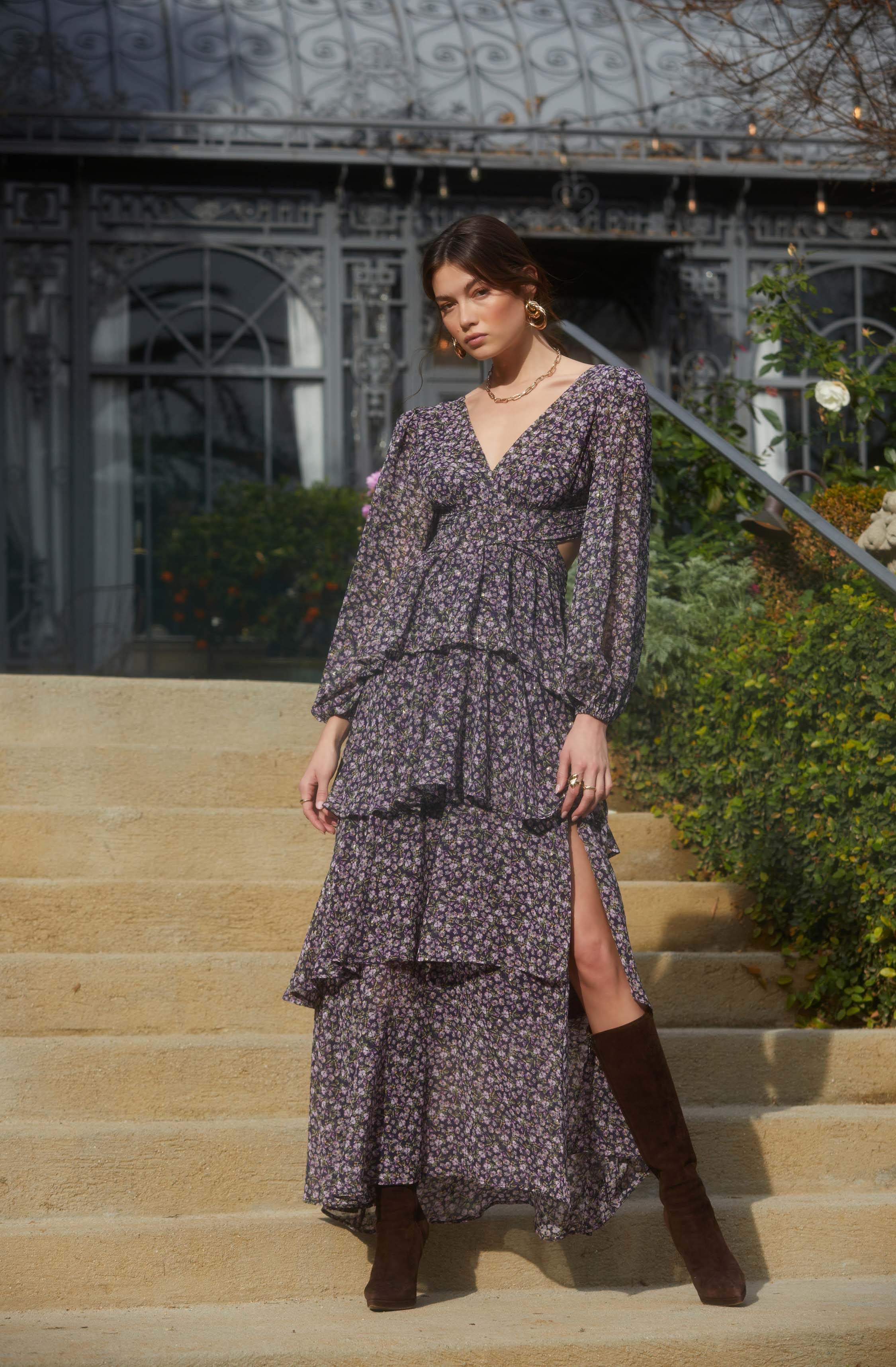 Anora Floral Tiered Maxi Dress-Aljck