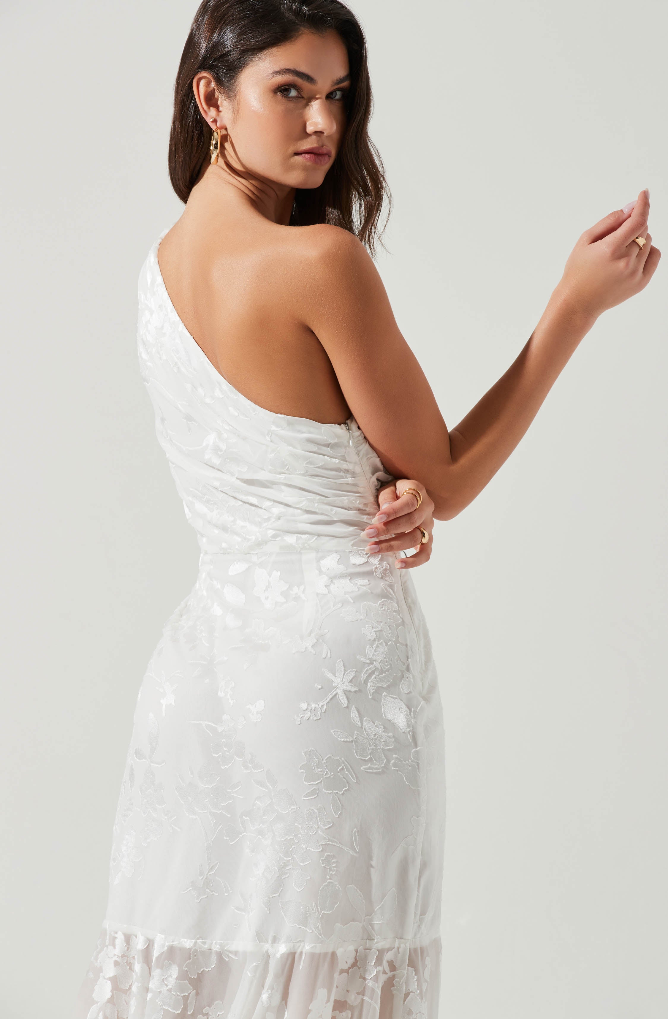 Santorini One Shoulder Floral Midi Dress-Aljck