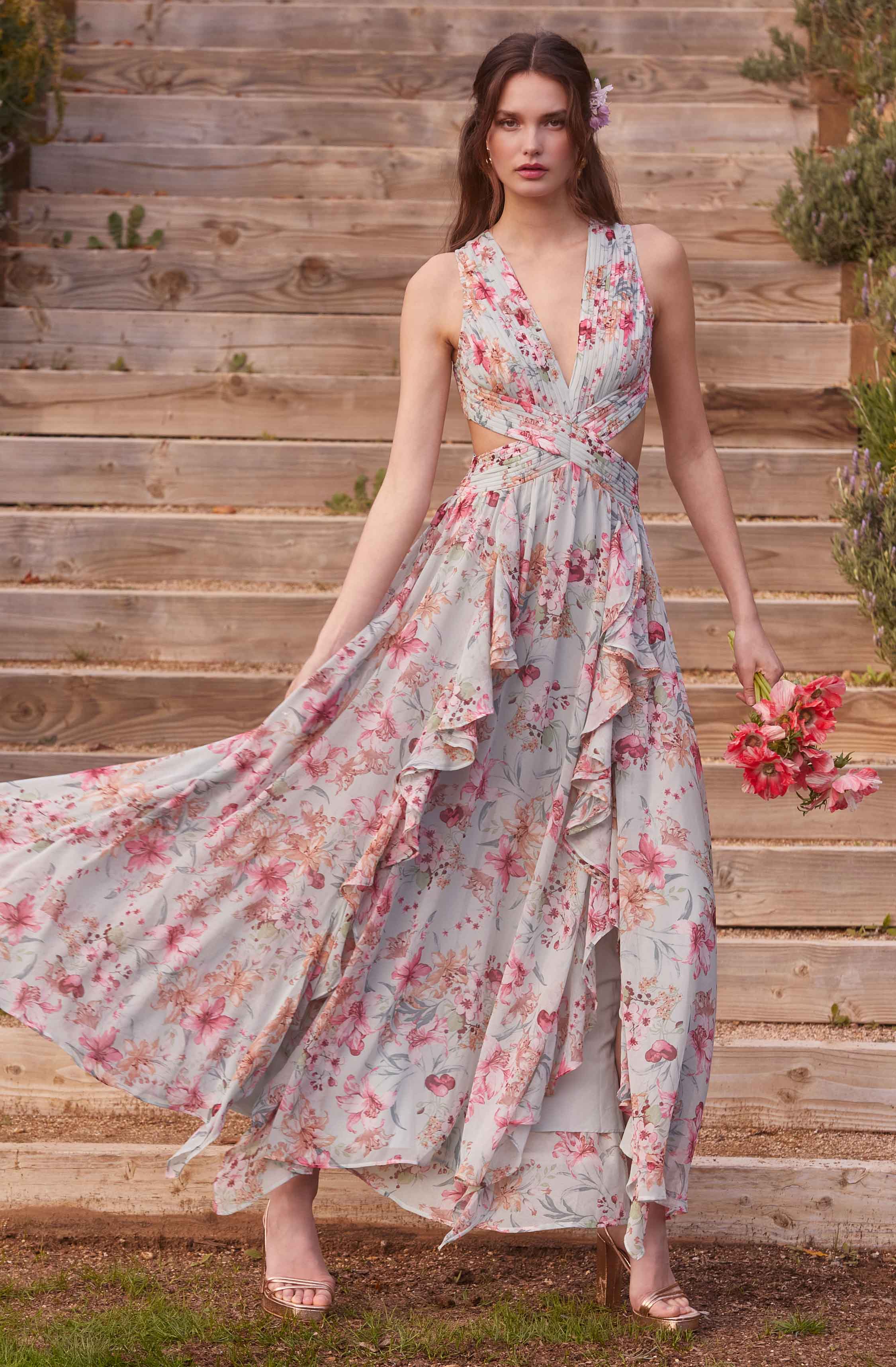 Noya Floral Cutout Maxi Dress-Aljck