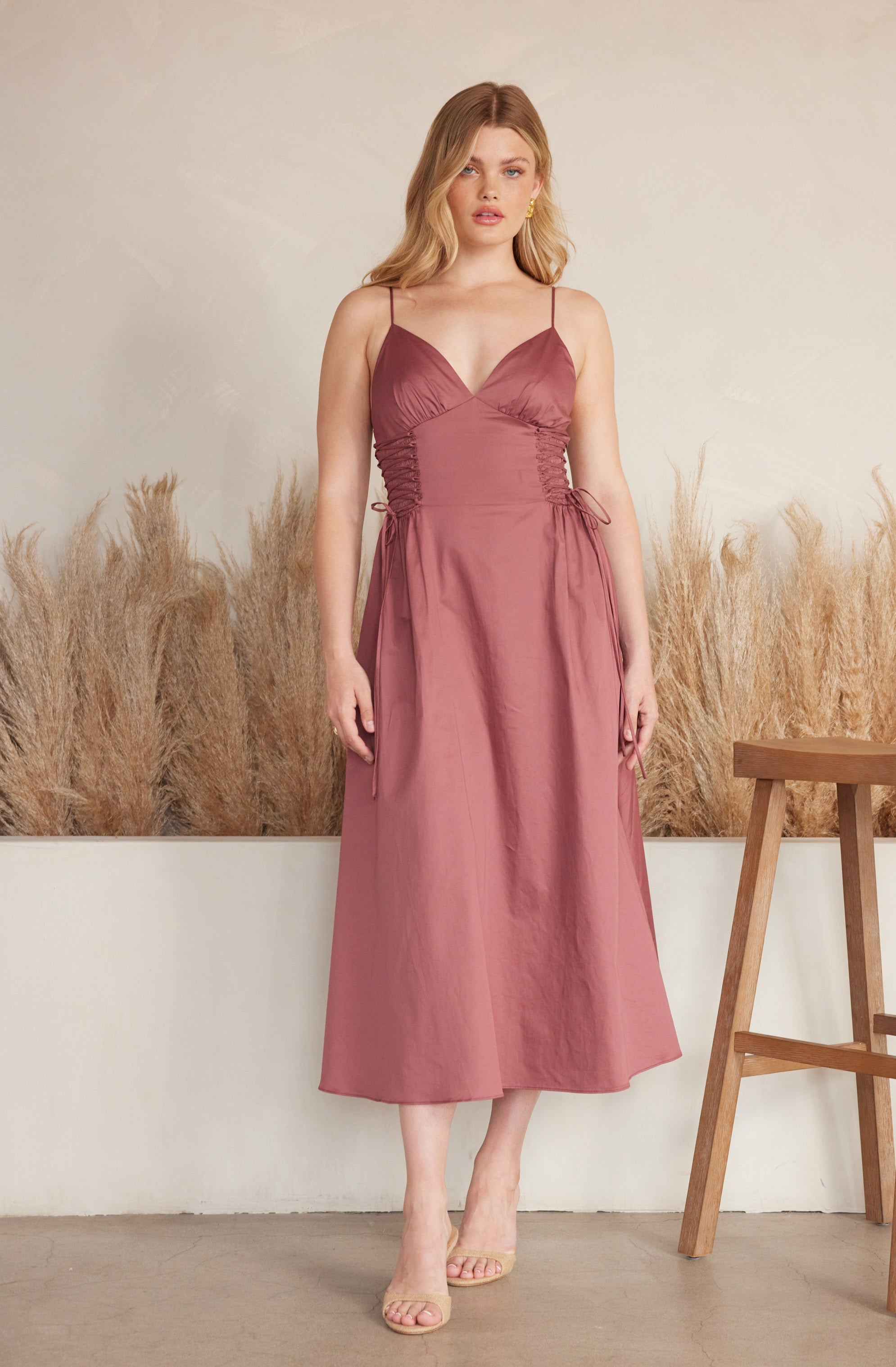 Corset Side Lace-up Poplin Dress-Aljck