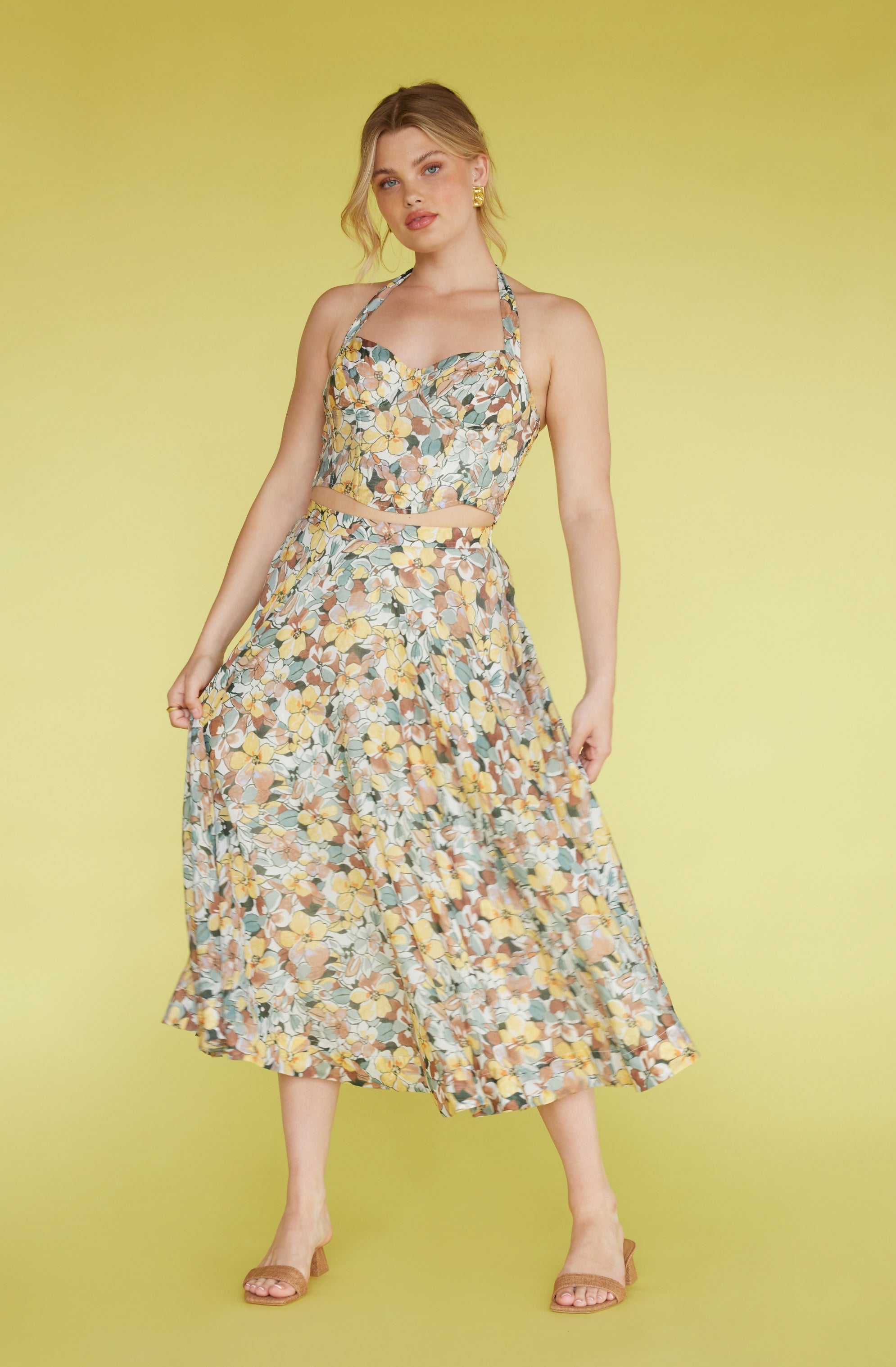 Floral Midi Skirt-Aljck