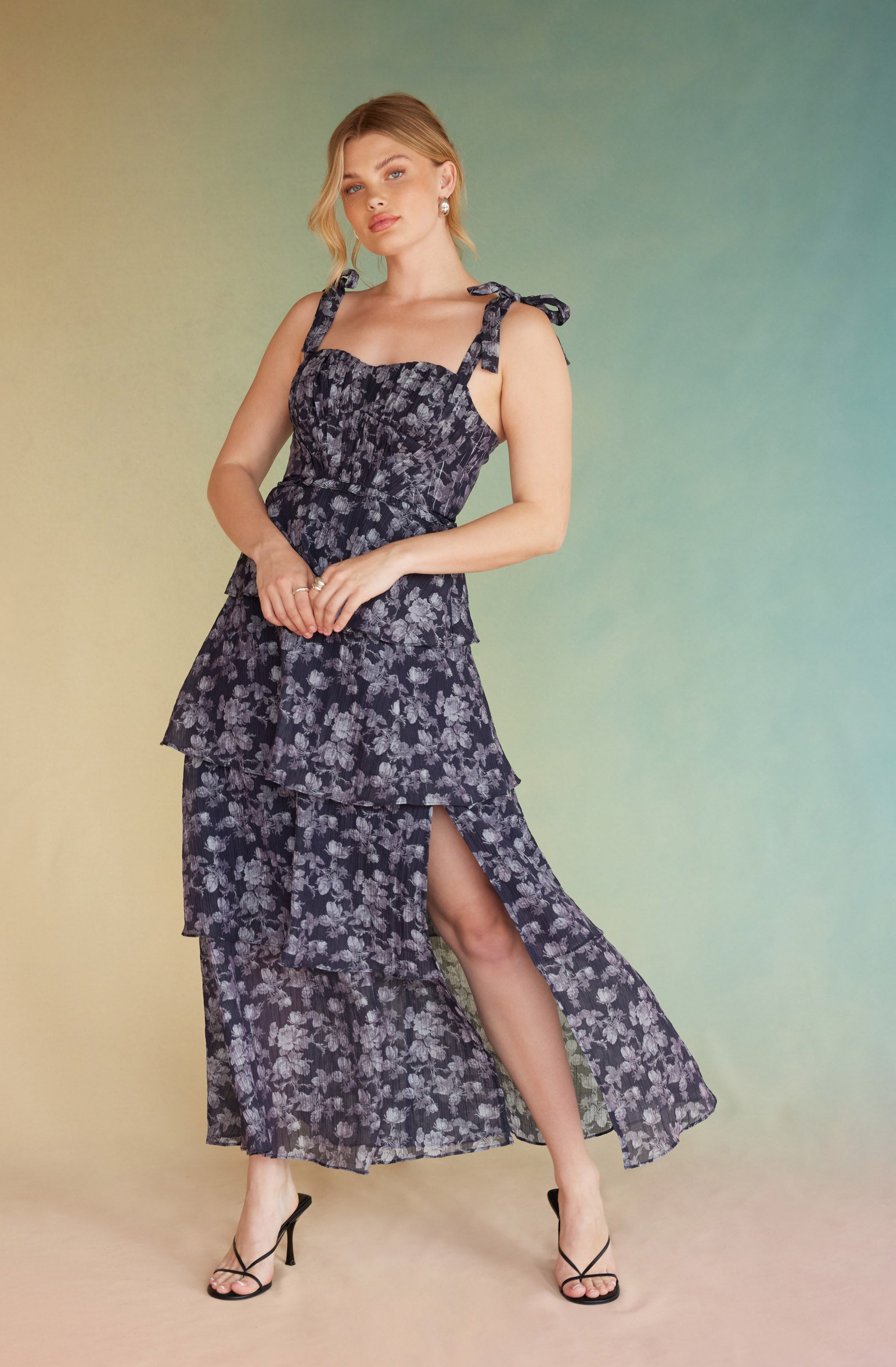 Mellorie Floral Tiered Maxi Dress-Aljck