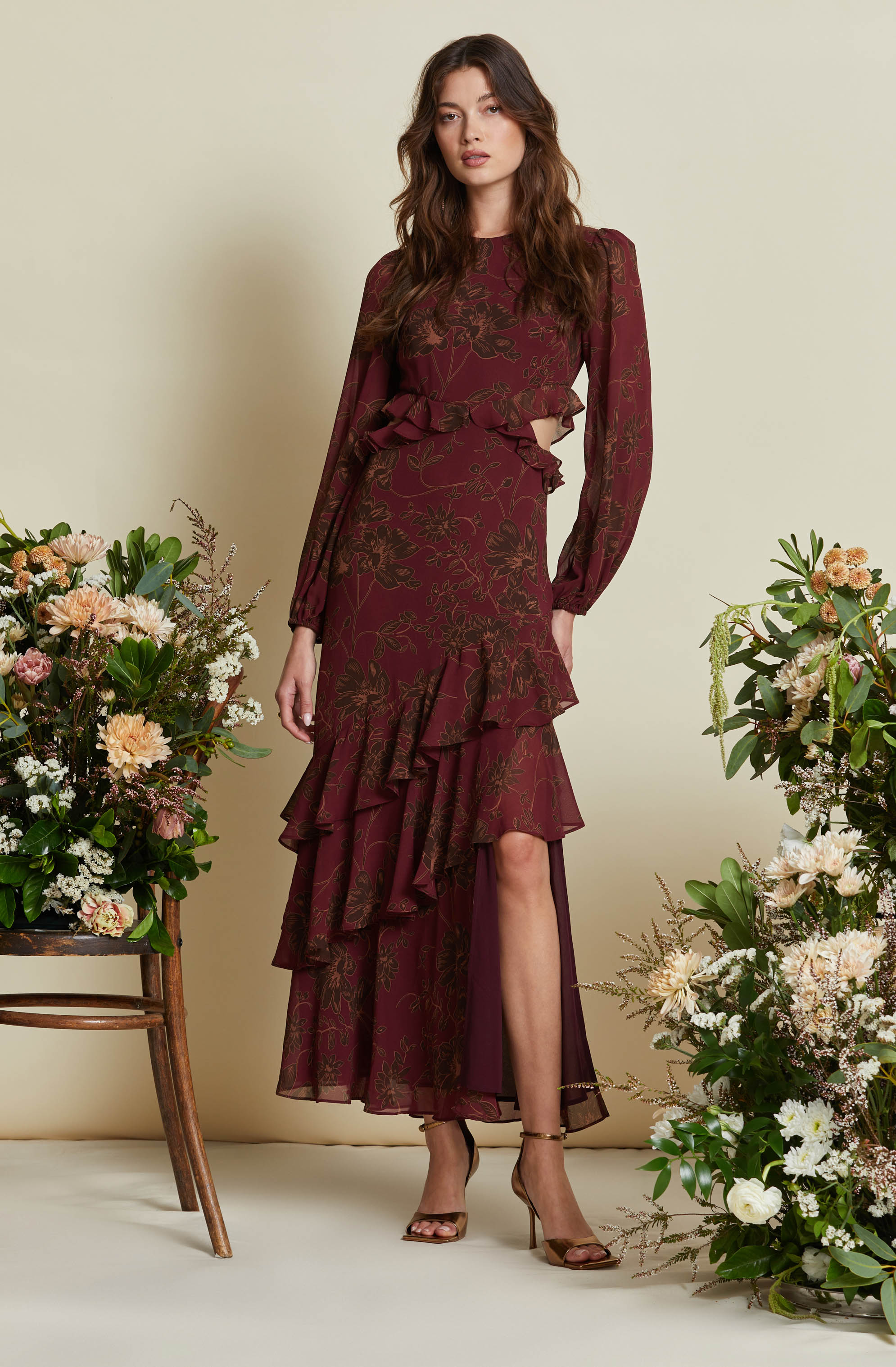 Biella Ruffle Floral Maxi Dress-Aljck