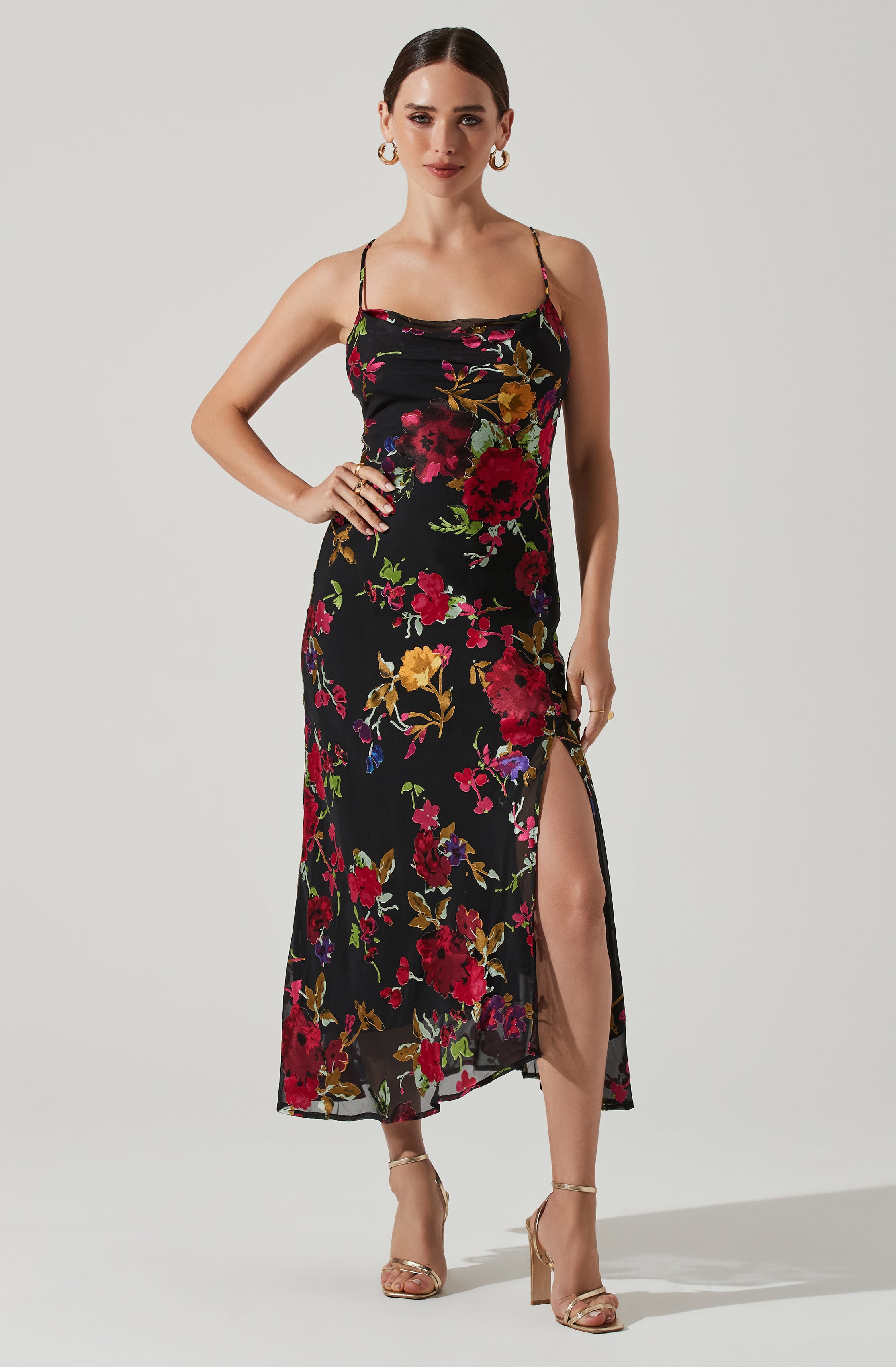 Gaia Floral Burnout Midi Dress-Aljck