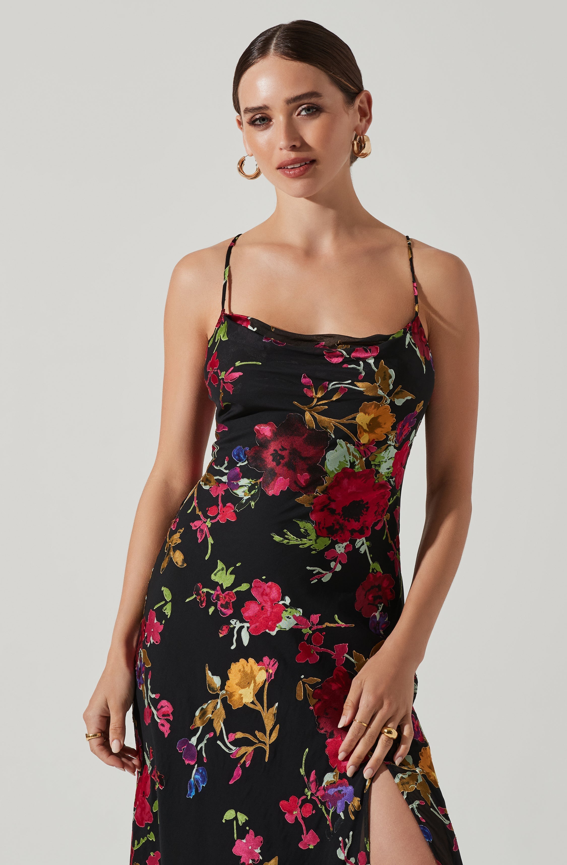Gaia Floral Burnout Midi Dress-Aljck