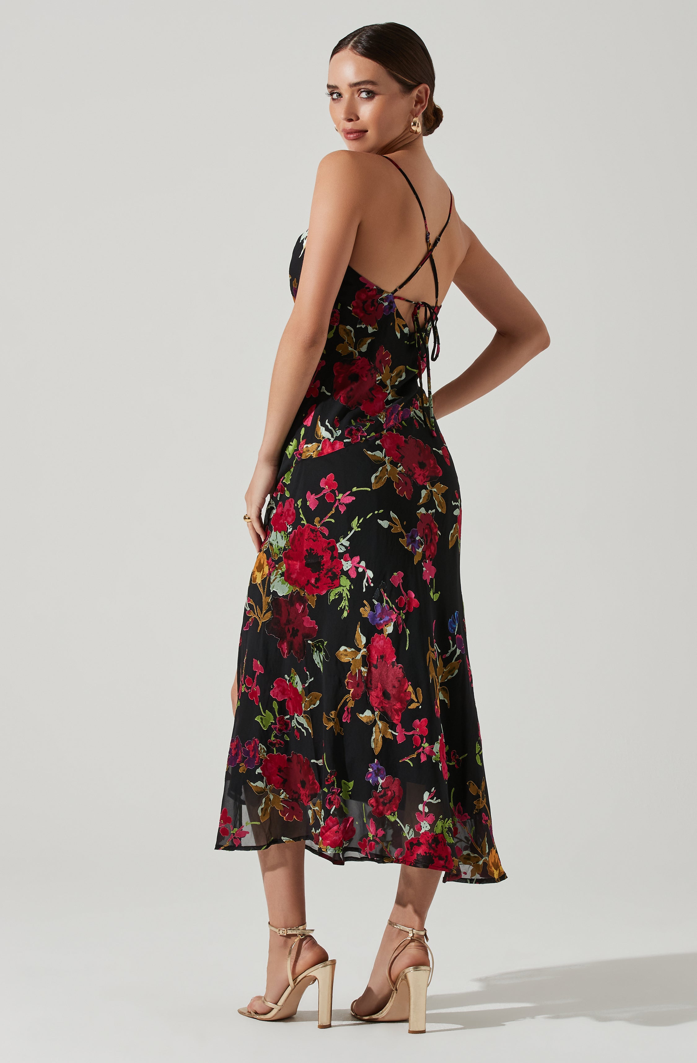 Gaia Floral Burnout Midi Dress-Aljck