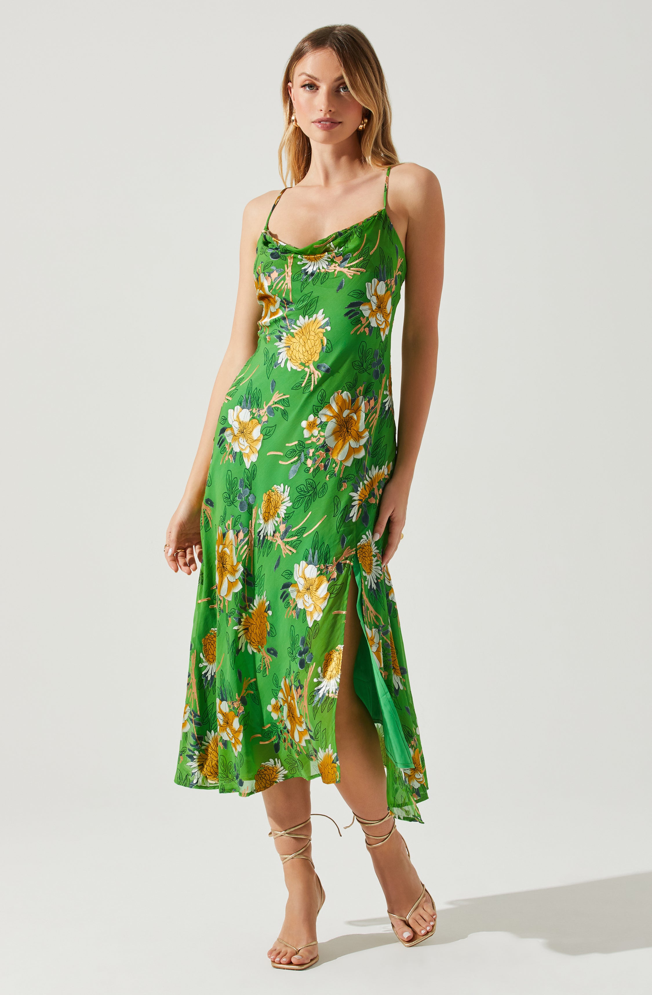 Gaia Floral Burnout Midi Dress-Aljck