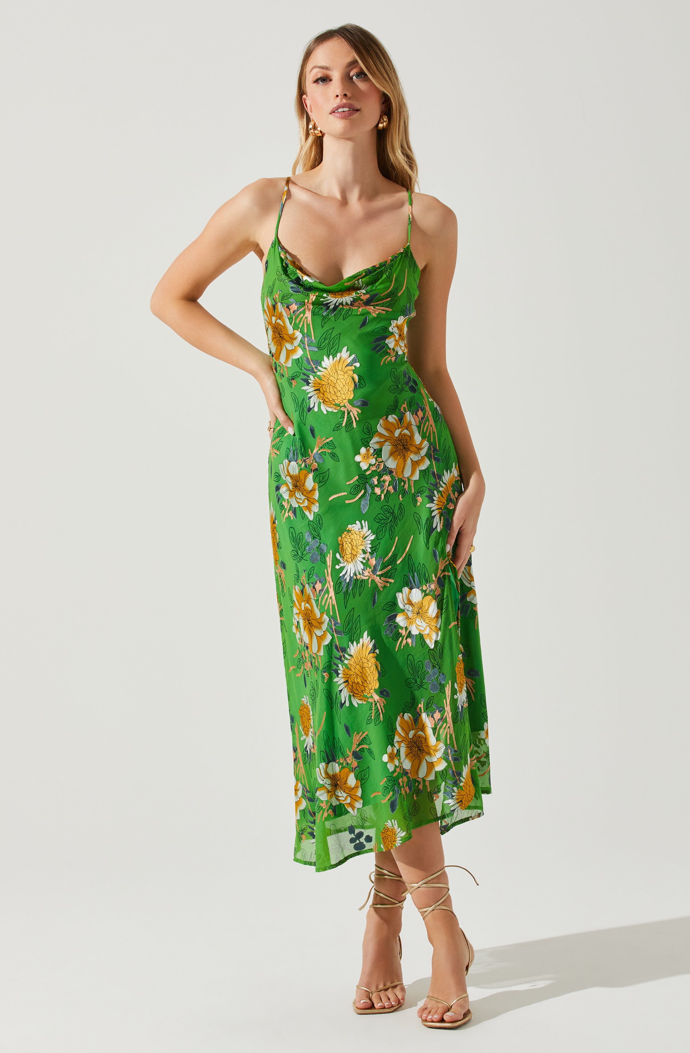 Gaia Floral Burnout Midi Dress-Aljck