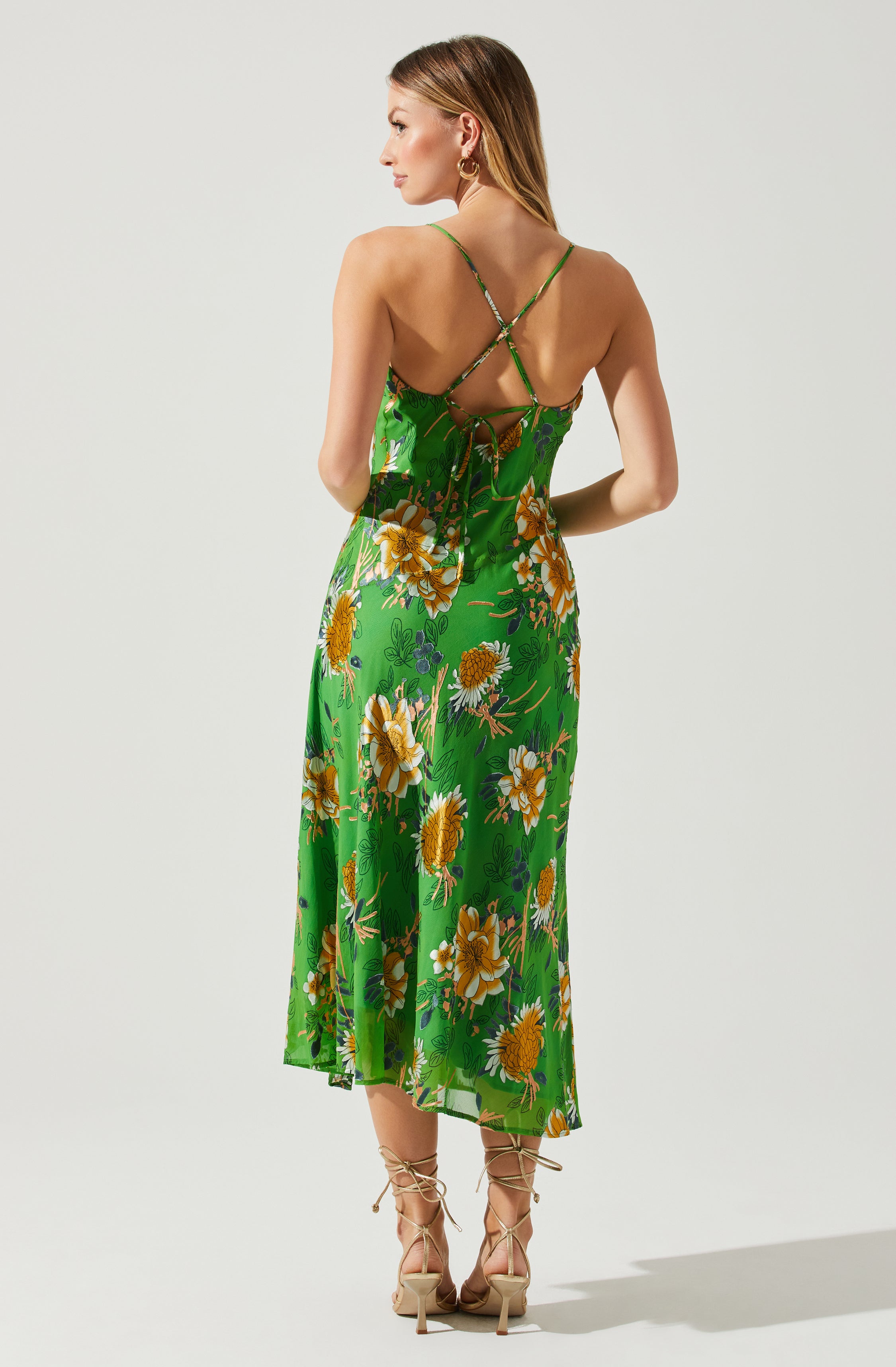 Gaia Floral Burnout Midi Dress-Aljck